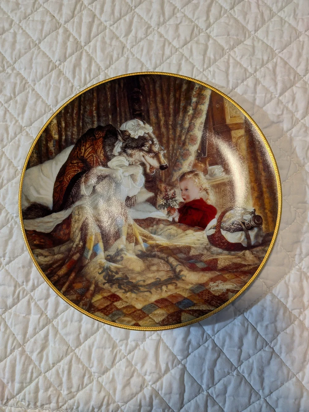 1991 Little Red Ridding Hood Knowles Gold-Trim Storybook Illustration Plate